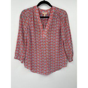 Rebecca Taylor Floral Silk V-Neck Pullover Tunic Blouse Long Sleeve Size 2